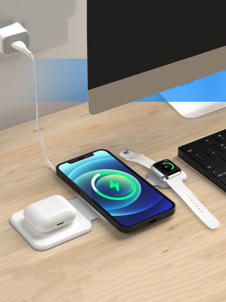 ⚡ MagCharge 3X 🔋✨ - Una estación elegante y compacta para cargar tu celular, reloj y audífonos al mismo tiempo.