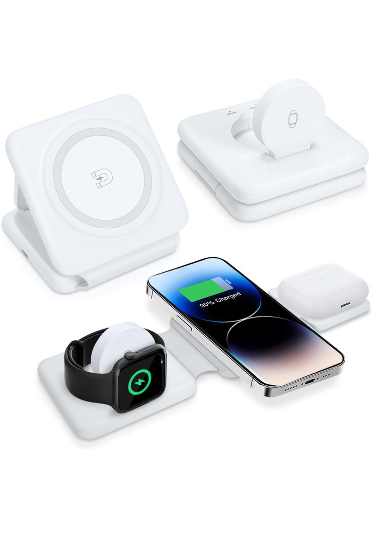 ⚡ MagCharge 3X 🔋✨ - Una estación elegante y compacta para cargar tu celular, reloj y audífonos al mismo tiempo.