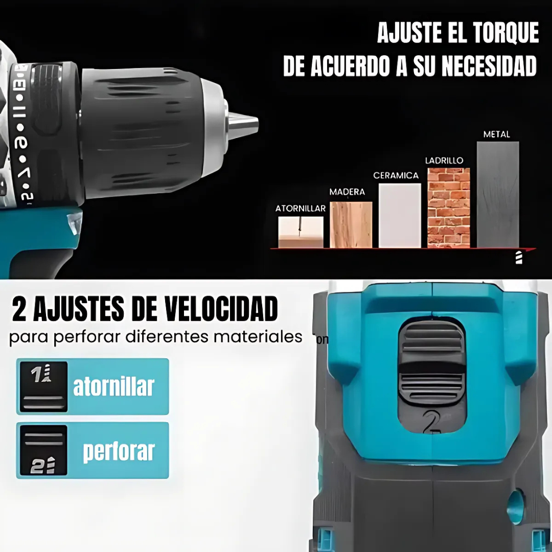 Taladro Makita 36V CAJA AZUL - 3 en 1: Taladro, atornillador y percutor.🔩