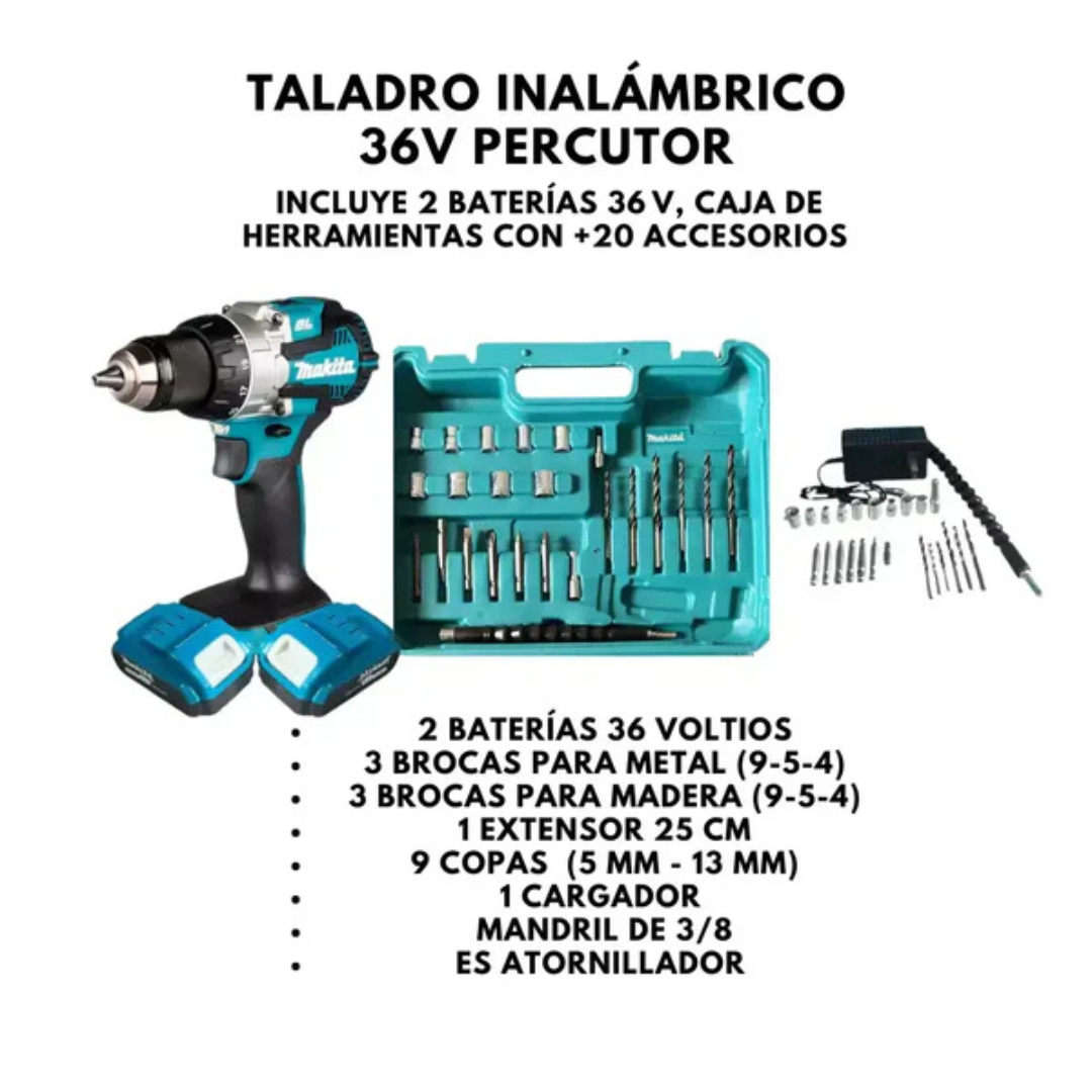 Taladro Makita 36V CAJA AZUL - 3 en 1: Taladro, atornillador y percutor.🔩