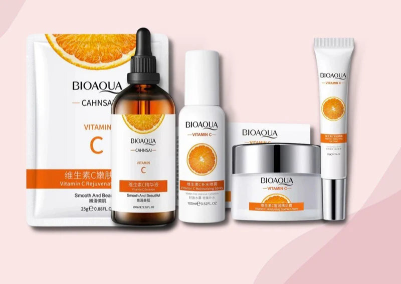 Kit Vitamina C Bioaqua X5n4 – Transforma Tu Piel en Solo 5 Pasos 🌟 ¡Brillo, Firmeza y Juventud al Alcance de Tu Mano!