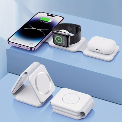 ⚡ MagCharge 3X 🔋✨ - Una estación elegante y compacta para cargar tu celular, reloj y audífonos al mismo tiempo.